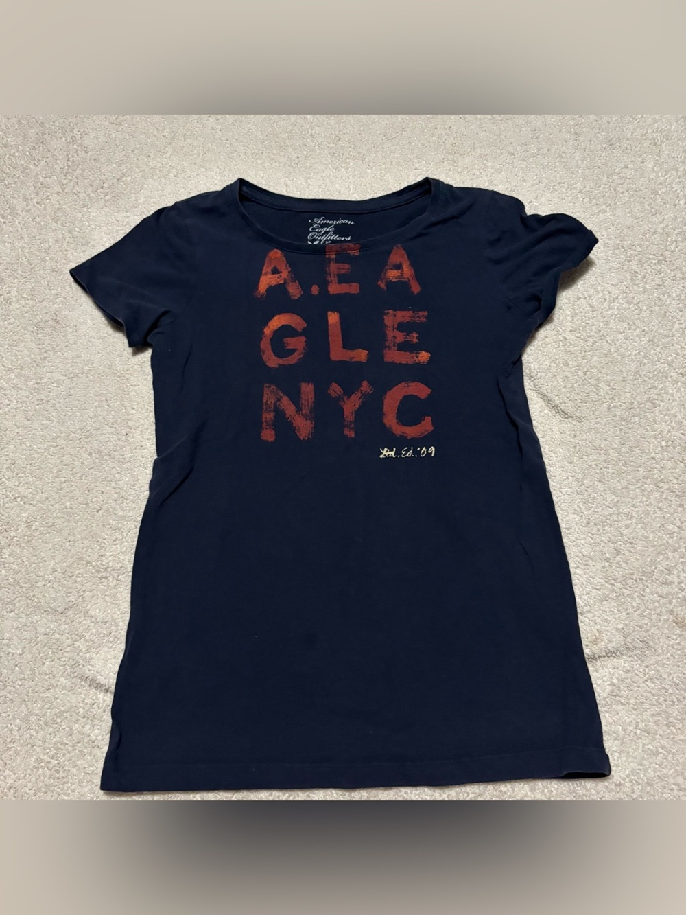 American Eagle Outfitters Navy Tee with Red Graphic NYC Letters